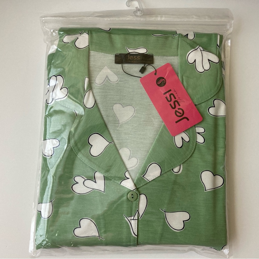 Jessi Dream Long Sleeve Pants Pajamas 2XL  XL Cotton Green Hearts PJ Women’s New